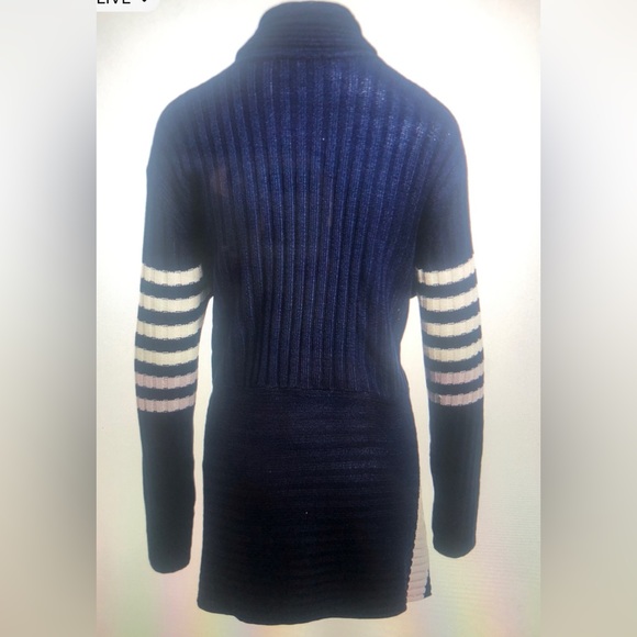 Navy & White Thick Stripe Ribbed Drape-Hem Classic Cardigan (NWT- New!) - Picture 2 of 3